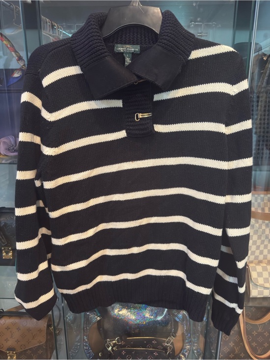 Ralph Lauren Sweaters - Ralph Lauren Lauren Jeans Co Black White Striped Cotton Knit Sweater Women Large
